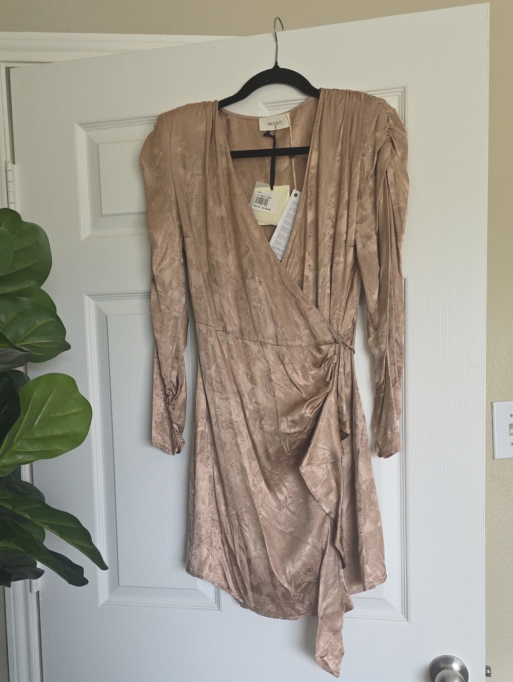 Vicolo Satin  Wrap Dress in Taupe